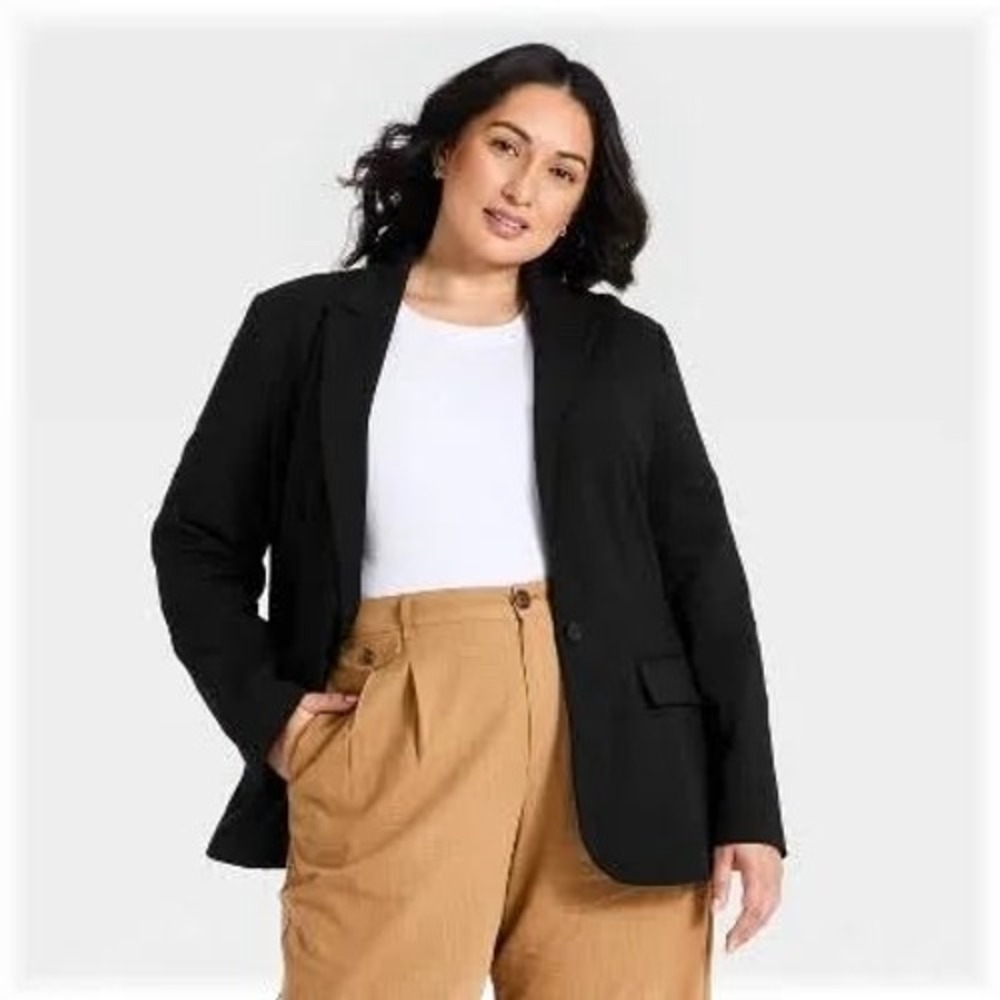 A New Day Womens Black Single Button Tailored Blazer Jacket Size M